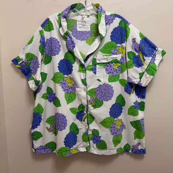 Printfresh Hydrangea Hideaway 2 pc Pajama Set Top Shorts Floral Blue Green XXL - Picture 3 of 10